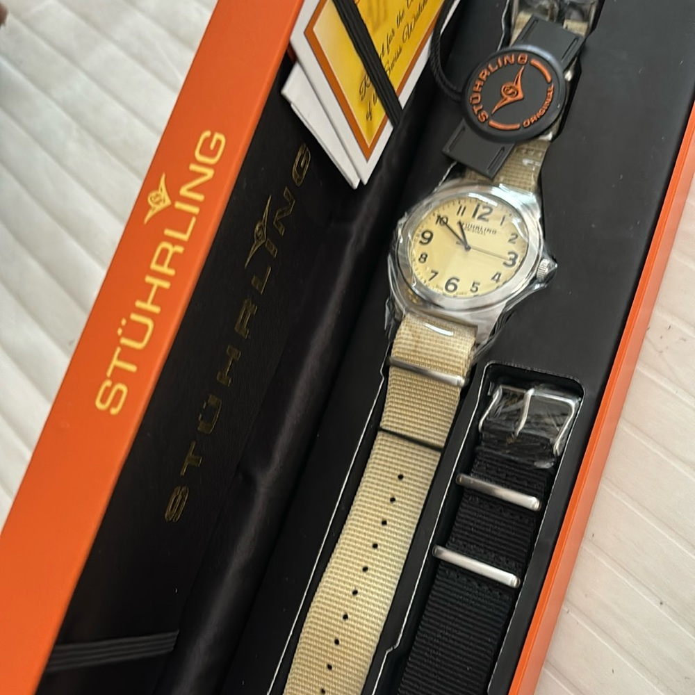 NWT Stuhrling Watch Two Bands Silver and Cream Original Box